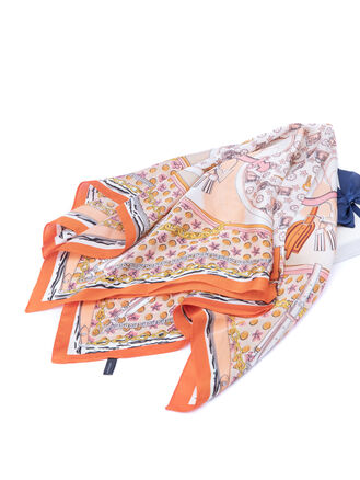 Dámský hebký šátek se stylovým designem s řetízky, přívěsky a ornamenty oranžová