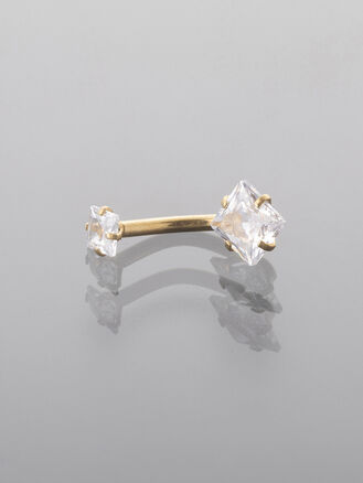 Piercing do pupíku z chirurgické oceli, zlatá a stříbrná barva kovu, čtverec