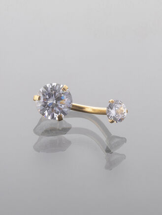 Piercing do pupíku z chirurgické oceli, kulatý s čirými krystalky, zlatá barva kovu