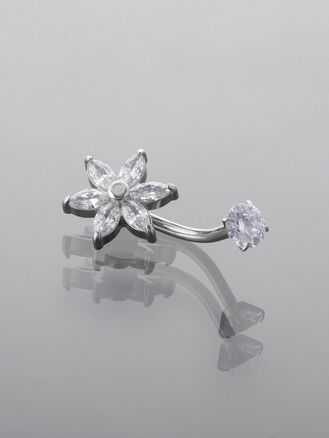 Piercing do pupíku z chirurgické oceli, s čirými krystalky