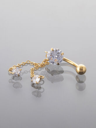 Piercing do pupíku z chirurgické oceli, zlatá barva kovu, řetízky